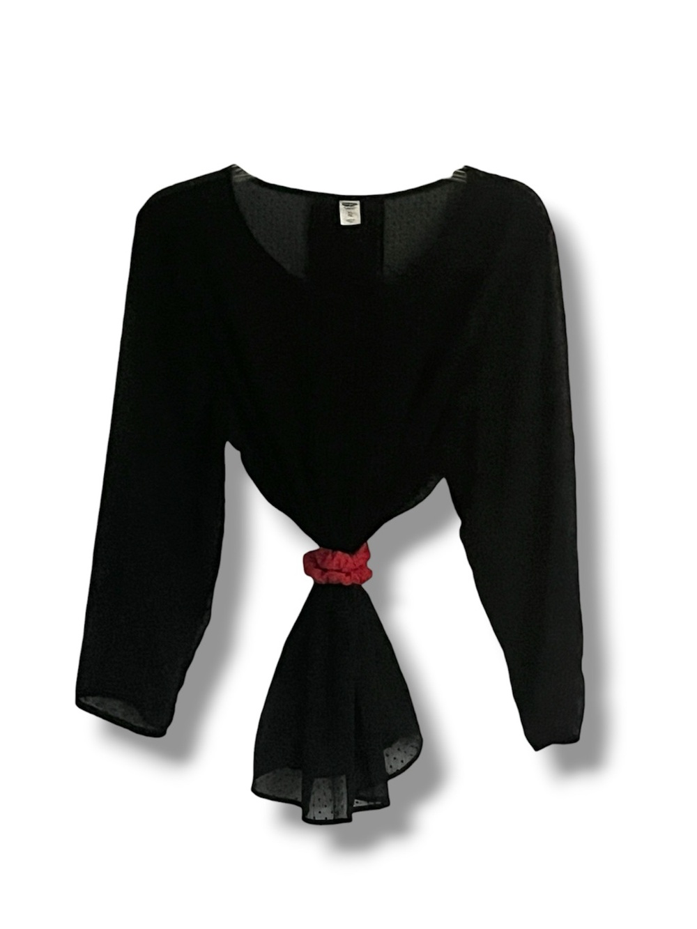 Sheer Polka Dot Black Dobby Long-Sleeve Loose Cut Layering Top - Picture 6 of 8